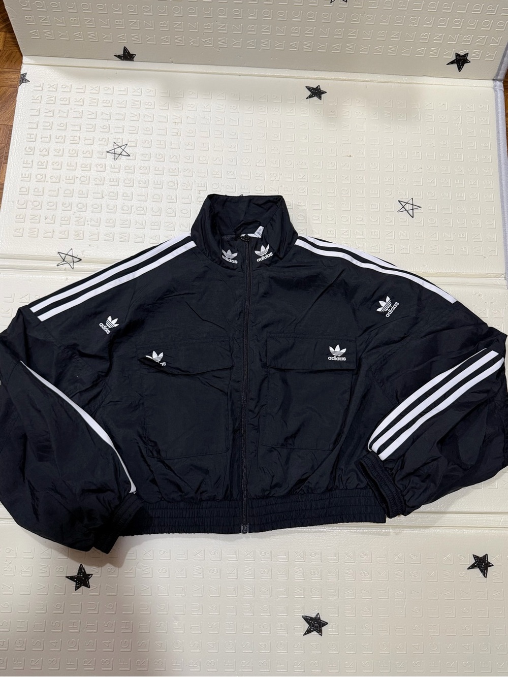 adidas Black Windbreaker Jacket with White Three-Stripes